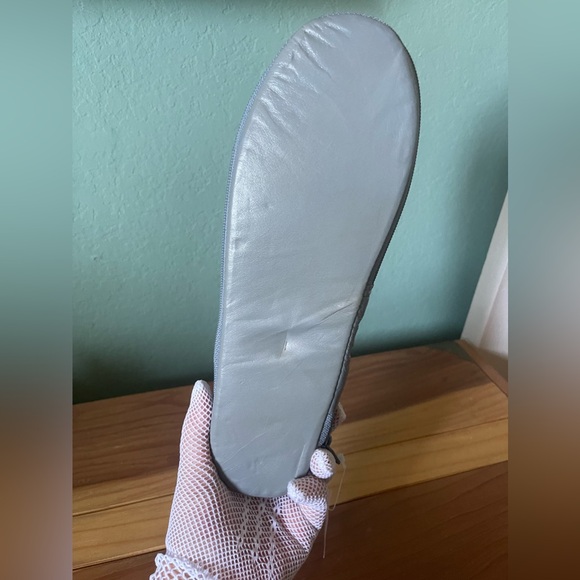 RARE Vintage ADOLFO Unisex Gray Leather Travel Slippers w/Zipper Case XL - Picture 7 of 10